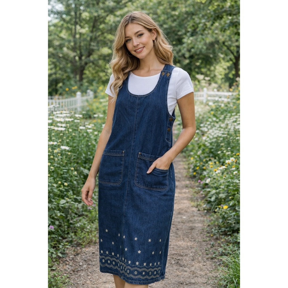 Premier International Denim Dress Blue Womens S Sleeveless Scoop Neck Cotton Vtg